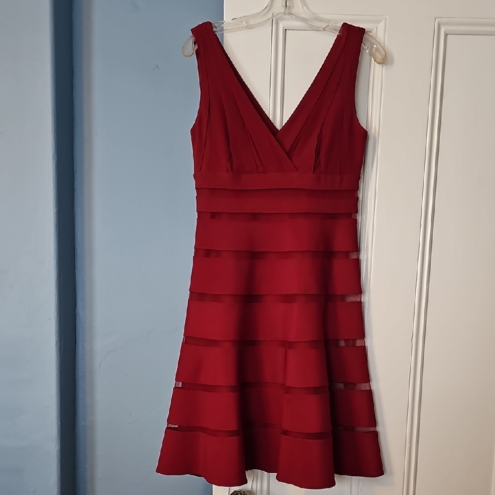 White House Black Market Deep Red V-Neck Mini Dress